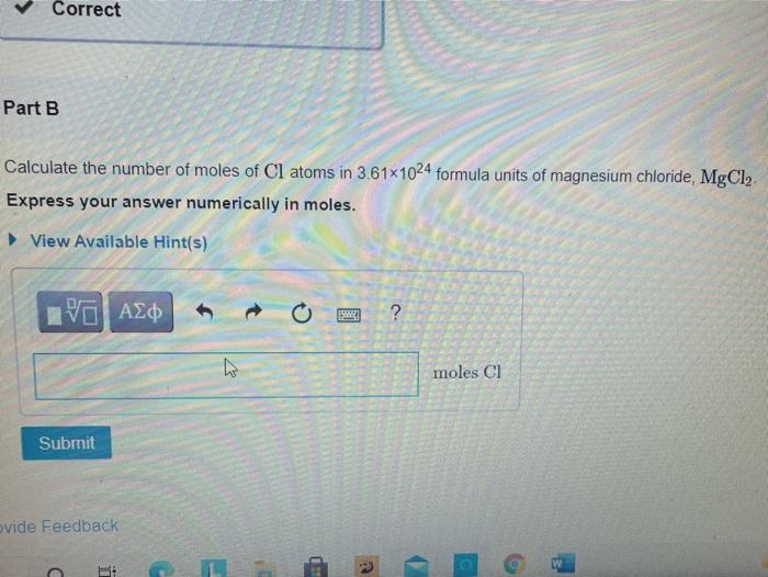 Solved Correct Part B Calculate The Number Of Moles Of Cl Chegg