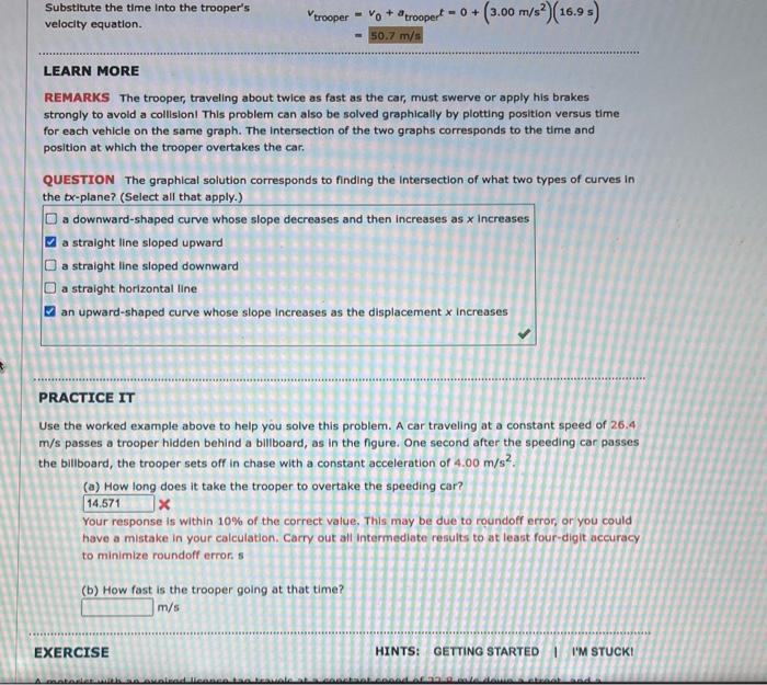 Solved Substitute The Time Into The Trooper S Velocity Chegg