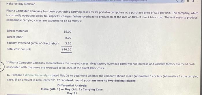 Solved Pizana Computer Company Has Been Purchasing Carrying Chegg