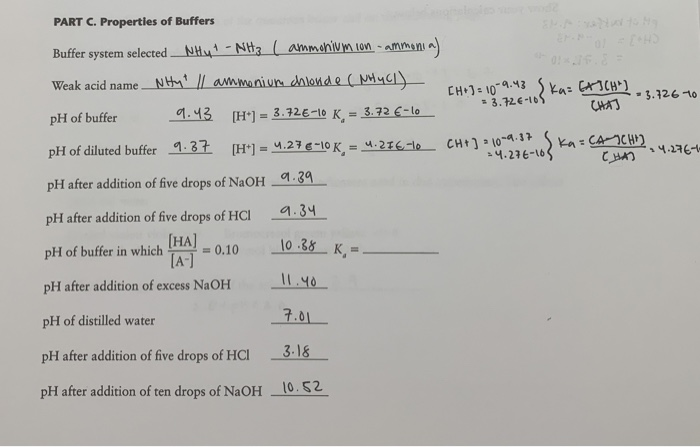 Part C Properties Of Buffers Nh C Chi K Chegg