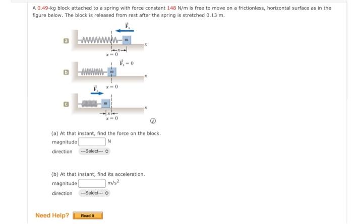 Solved A 0 49kg Block Attached To A Spring With Force Chegg