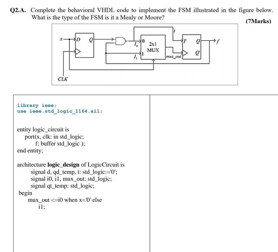 Solved Q2 A Complete The Behavioral VHDL Code To Implement Chegg