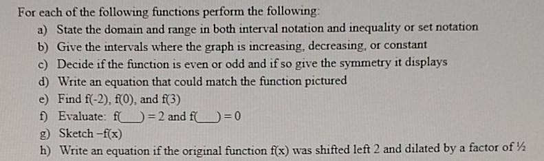 Solved For Each Of The Following Functions Perform The Chegg