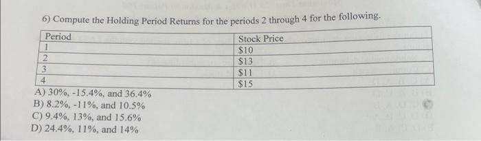 Solved 6 Compute The Holding Period Returns For The Periods Chegg