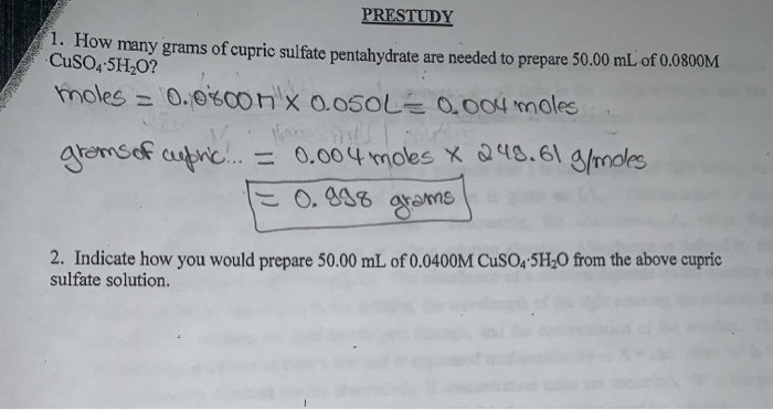 Solved When Copper II Sulfate Pentahydrate CuSO4 5 H20