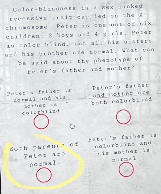 Solved Color Blindness Is A Sex 1inked Recessive Trait Chegg