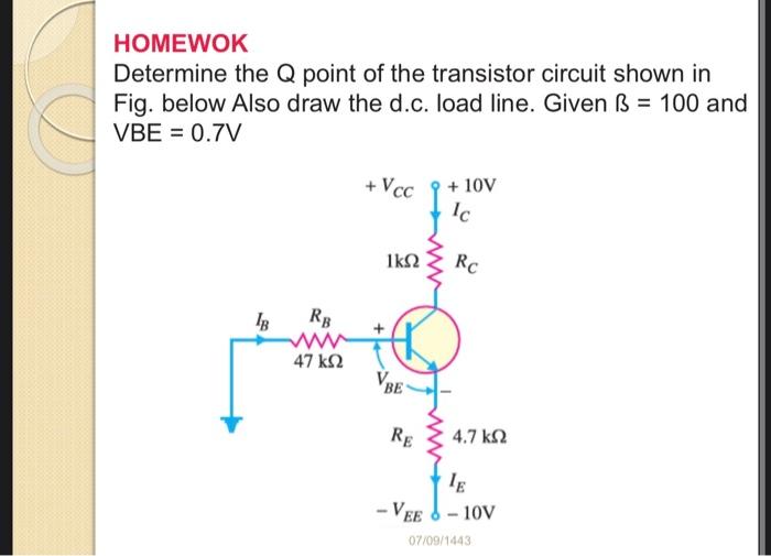 Solved HOMEWOK Determine The Q Point Of The Transistor Chegg