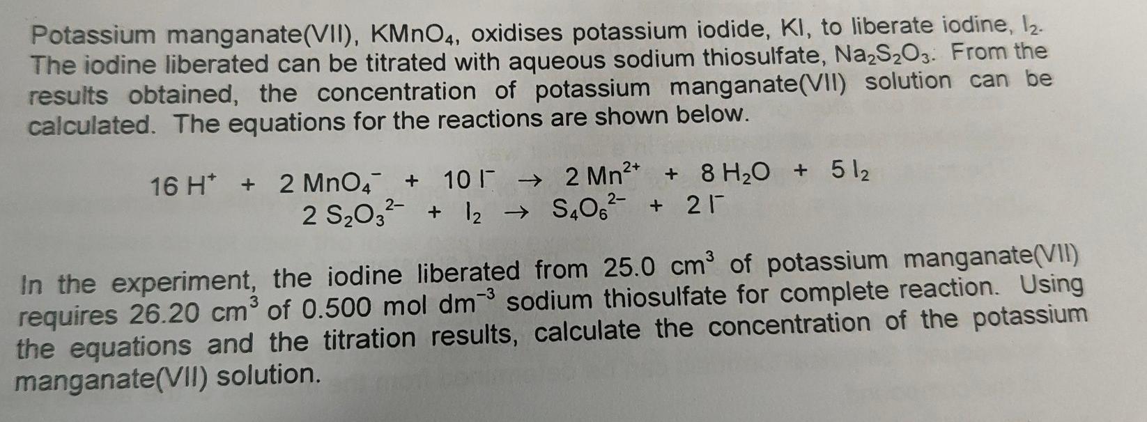 Solved Potassium Manganate Vii Kmno Oxidises Potassium Chegg