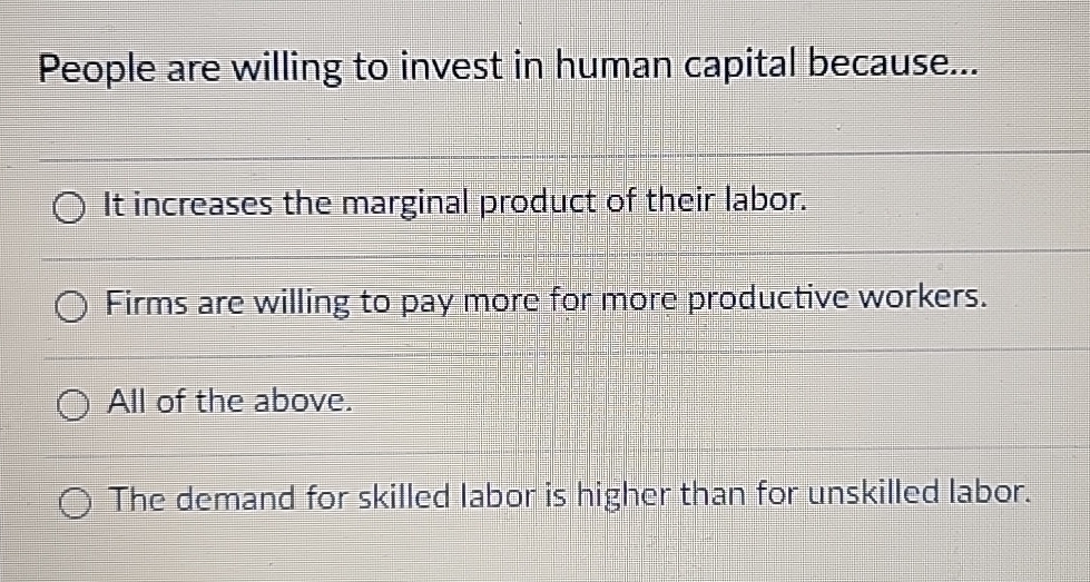 Solved People Are Willing To Invest In Human Capital Chegg