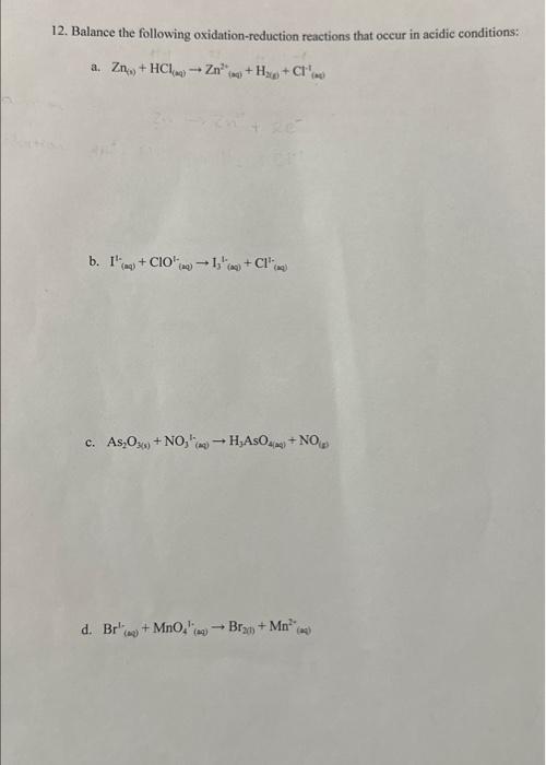 Solved Balance The Following Oxidation Reduction Chegg