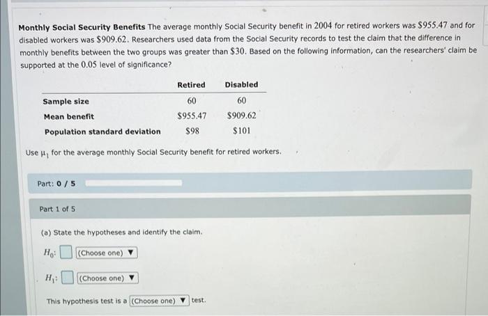 Solved Monthly Social Security Benefits The Average Monthly Chegg