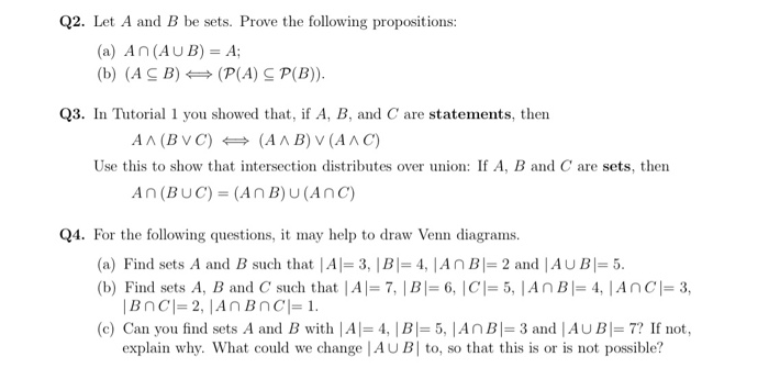 Solved Q2 Let A And B Be Sets Prove The Following Chegg