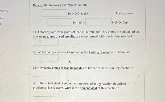 Solved Balance The Following Chemical Equation A If Chegg