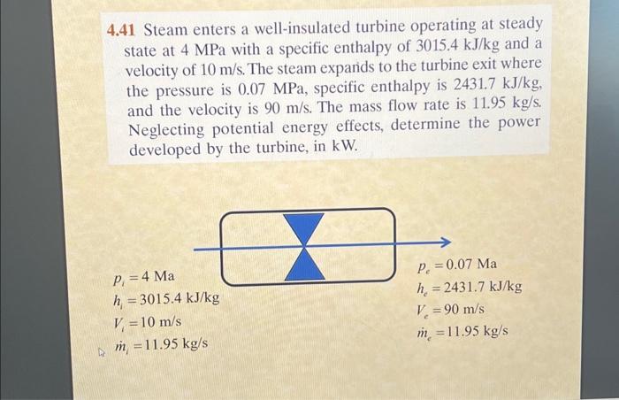 Solved 4 41 Steam Enters A Well Insulated Turbine Operating Chegg