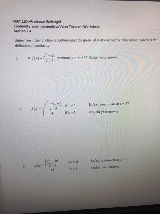 Solved Mat Professor Weislogel Continuity And Chegg