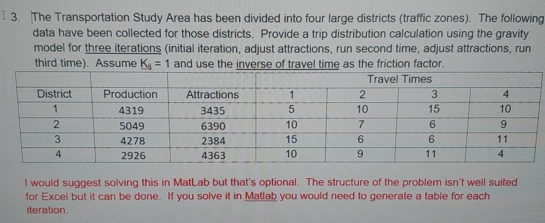 Solved I The Transportation Study Area Has Been Divided Chegg