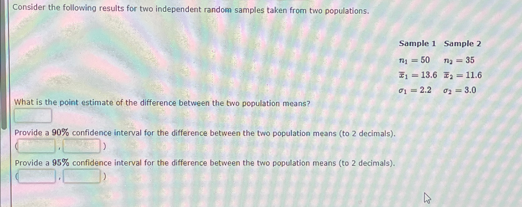 Solved Consider The Following Results For Two Independent Chegg