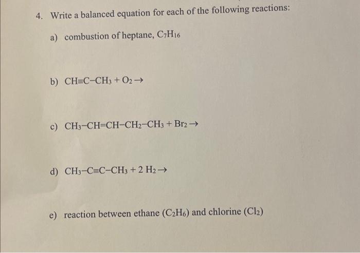 Solved 4 Write A Balanced Equation For Each Of The Chegg