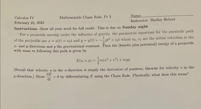 Solved Calculus Iv Multivariable Chain Rule Pt Name Chegg