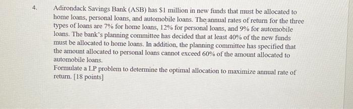 Solved Adirondack Savings Bank ASB Has 1 Million In New Chegg