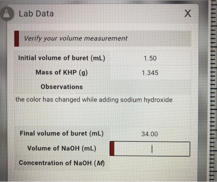 Solved Lab Data X Verify Your Volume Measurement Chegg