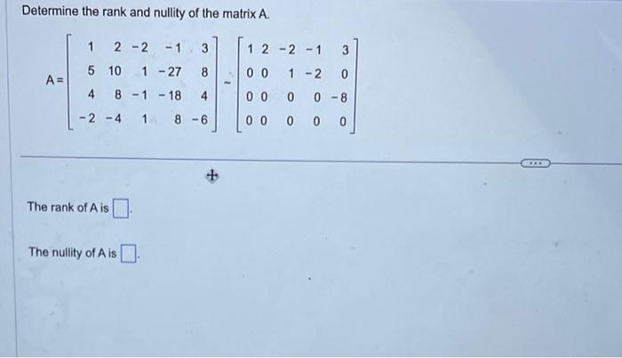 Solved Determine The Rank And Nullity Of The Matrix A Chegg