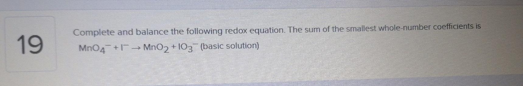 Solved Complete And Balance The Following Redox Equation Chegg