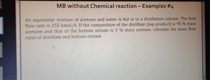 Solved An Equimolar Mixture Of Acetone And Water Is Fed In Chegg