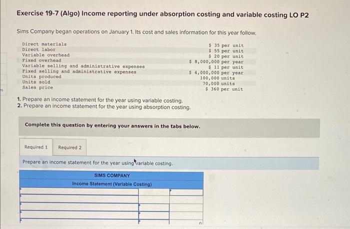 Solved Exercise 19 7 Algo Income Reporting Under Chegg