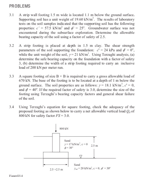 Solved PROBLEMS 3 1 A Strip Wall Footing 1 5 M Wide Is Chegg