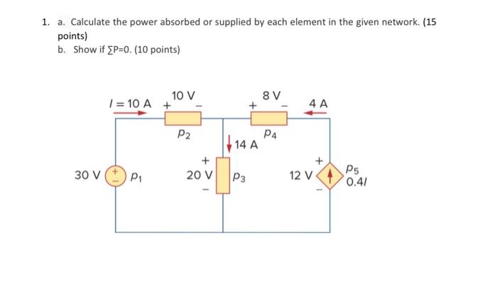 Solved 1 A Calculate The Power Absorbed Or Supplied By Chegg