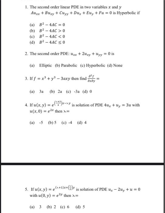 Solved 1 The Second Order Linear PDE In Two Variables X And Chegg