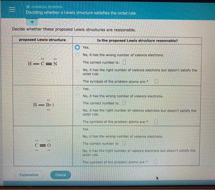 Solved Chemical Bonding Deciding Whether A Lewis Structure Chegg