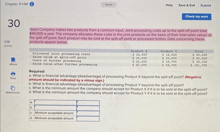 Solved Ibsen Company Makes Two Products From A Common Input Chegg