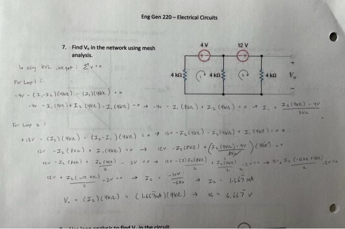 Solved Find V In The Network Using Mesh Analysis Chegg