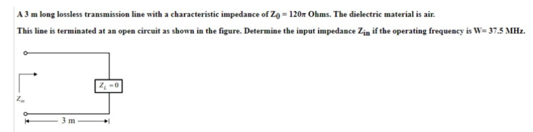 Solved A 3m Long Lossless Transmission Line With A Chegg