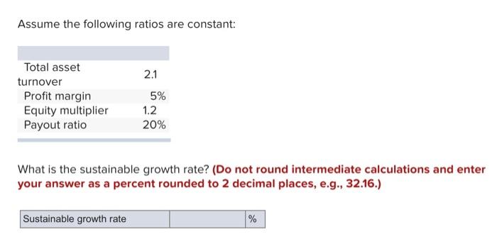 Solved Assume The Following Ratios Are Constant What Is