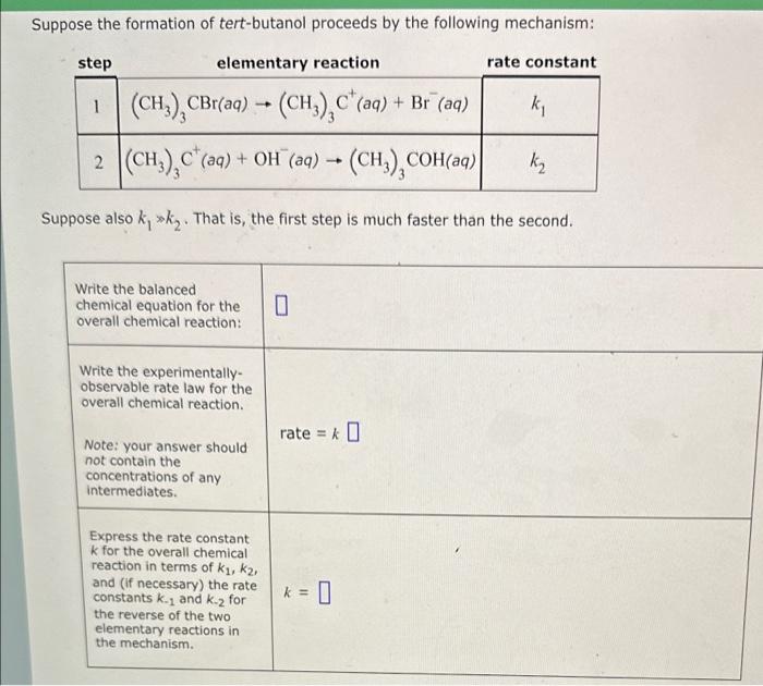 Solved Suppose The Formation Of Tert Butanol Proceeds By The Chegg