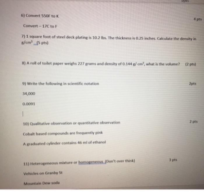 Solved Convert F To K Pts Convert C To F Chegg