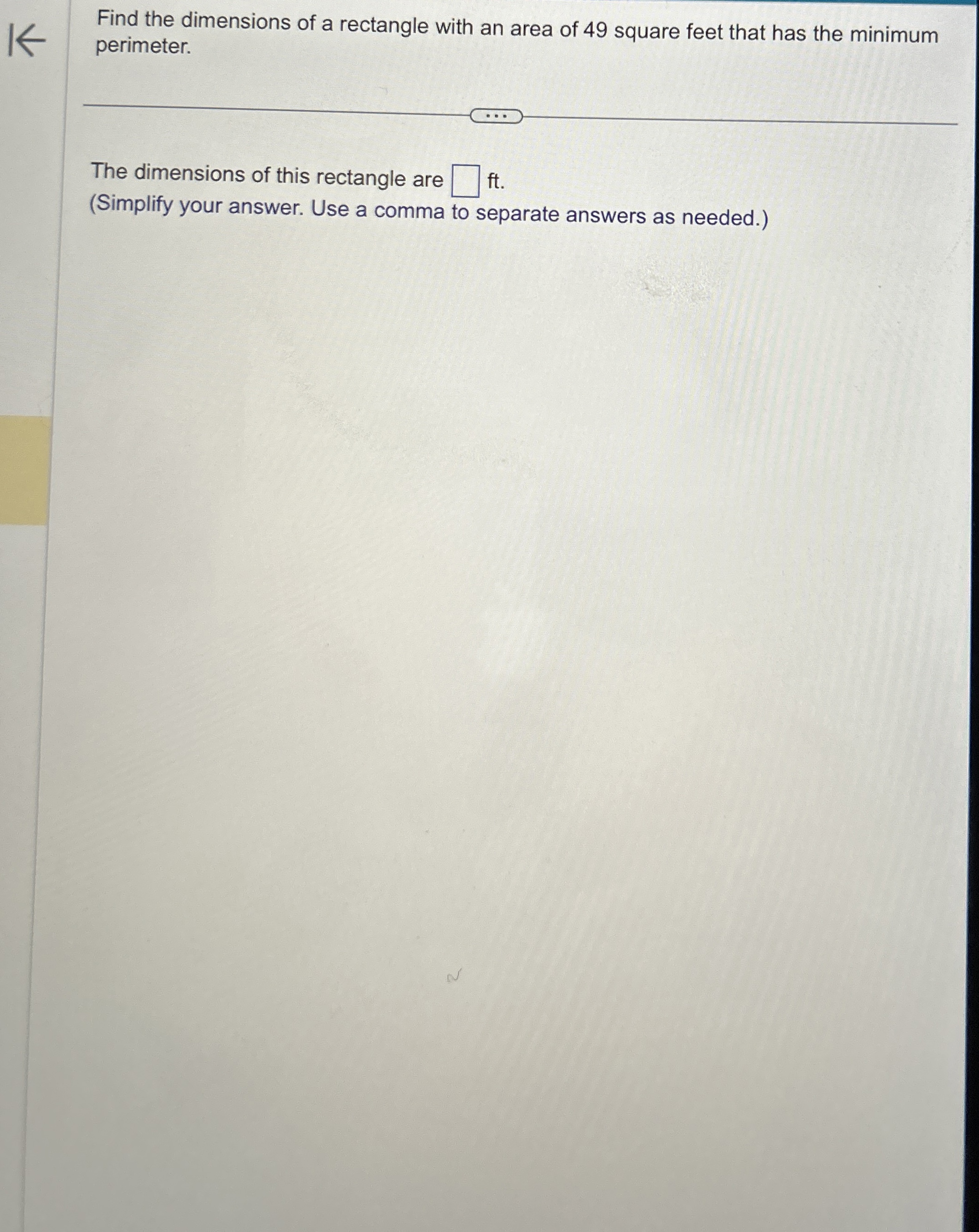 Solved Find The Dimensions Of A Rectangle With An Area Of Chegg