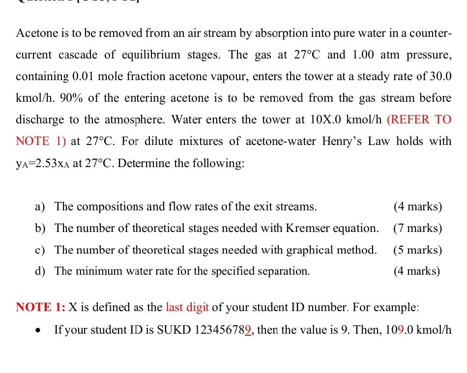 Solved Acetone Is To Be Removed From An Air Stream By Chegg