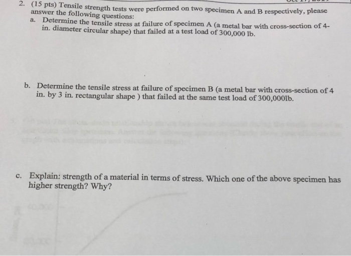 Solved Pts Tensile Strength Tests Were Performed On Chegg