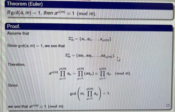 Solved A How Did We Define Euler Function In Class Chegg