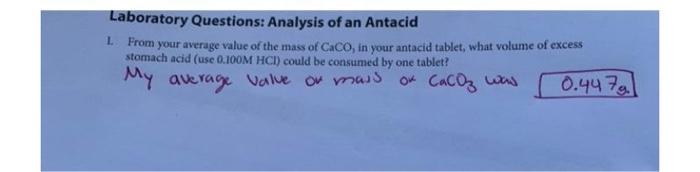 Solved Laboratory Questions Analysis Of An Antacid From Chegg