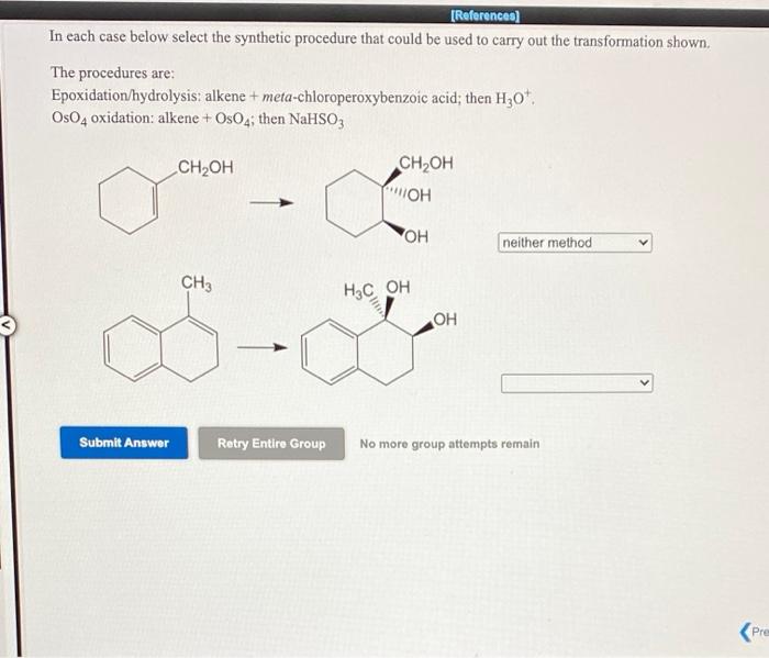 Solved References In Each Case Below Select The Synthetic Chegg