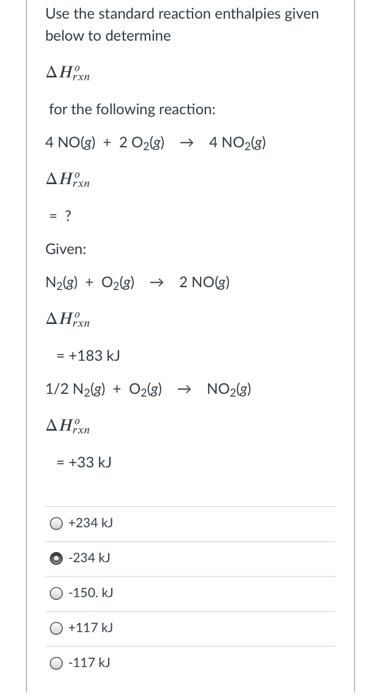 Solved Use The Standard Reaction Enthalpies Given Below To Chegg