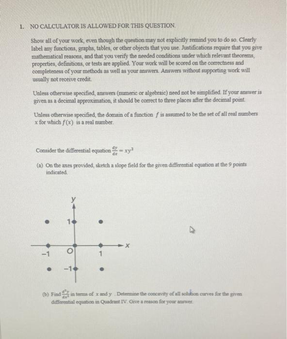 Solved 1 NO CALCULATOR IS ALLOWED FOR THIS QUESTION Show Chegg