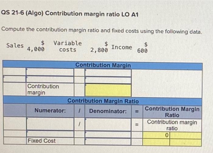 Solved QS 21 6 Algo Contribution Margin Ratio LO A1 Chegg