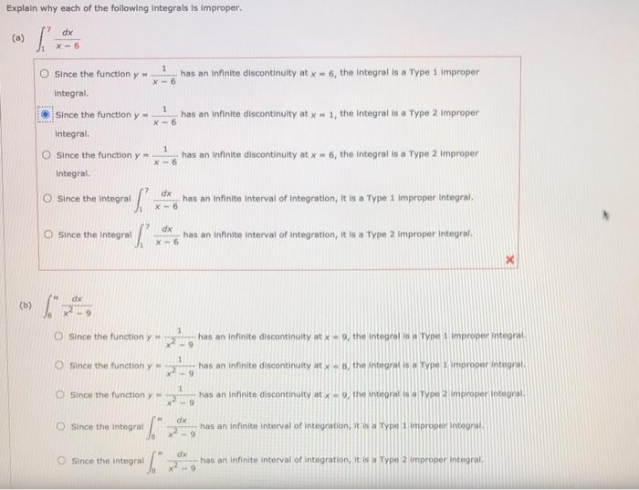 Solved Explain Why Each Of The Following Integrals Is Chegg