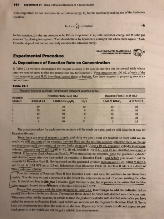 Solved Experiment 21 Rates Of Chemical Reactions II A Chegg